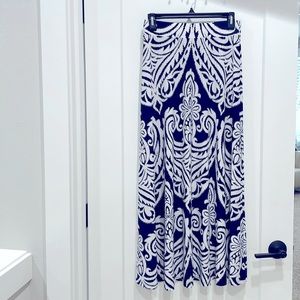INC navy white paisley flowy maxi skirt boho